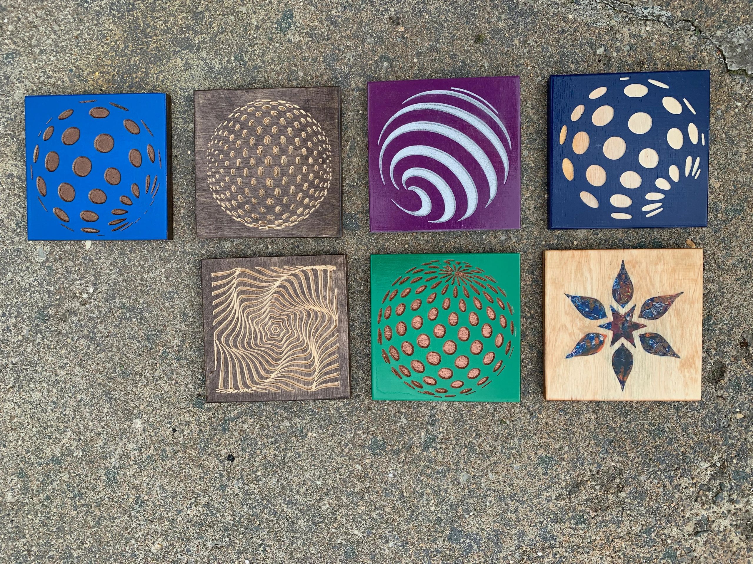 Custom wood carved optical illusion CNC geometric sphere shape two tone color painted