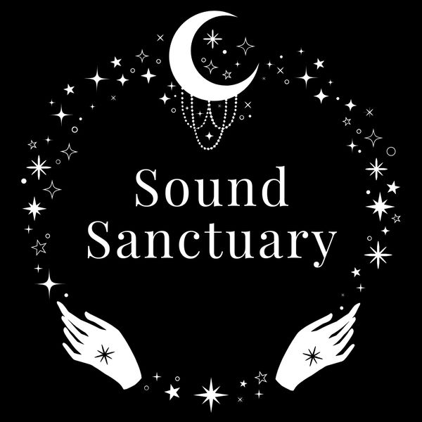 Mystical logo featuring crescent moon, stars, and hands with 'Sound Sanctuary' text.