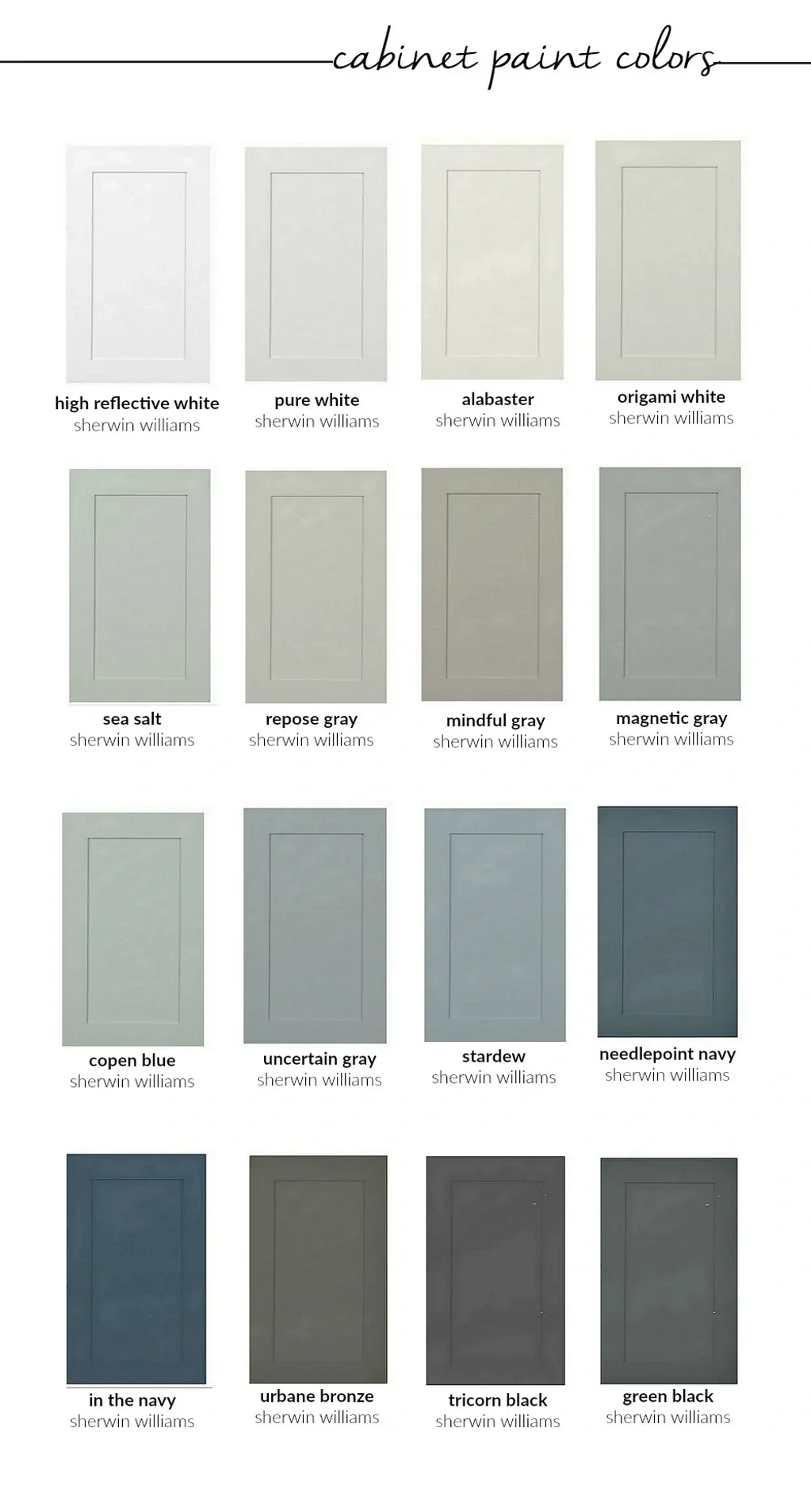 You can select any color from  Sherwin Williams. here are some popular cabinet colors.
