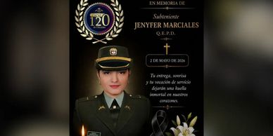 Memorial tribute to Subteniente Jenyfer Marciales, honoring her service and memory.