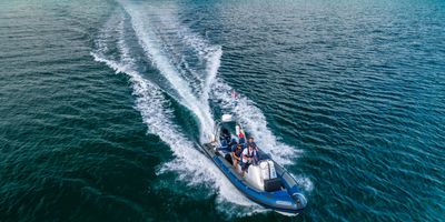 Fast RIB boat on the sea in Falmouth UK