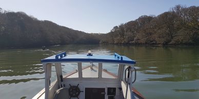 Image: the cabin on a small boat on the Helford River