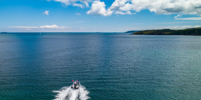 Fast RIB boat on the sea in Falmouth UK