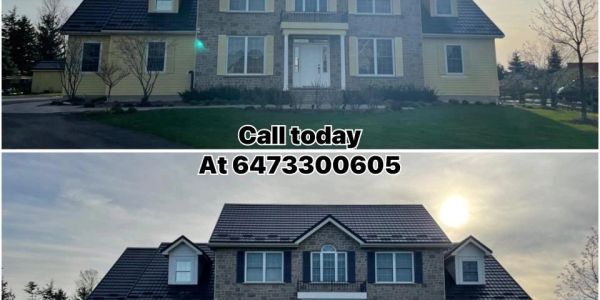 Two photos of a house with a call-to-action.