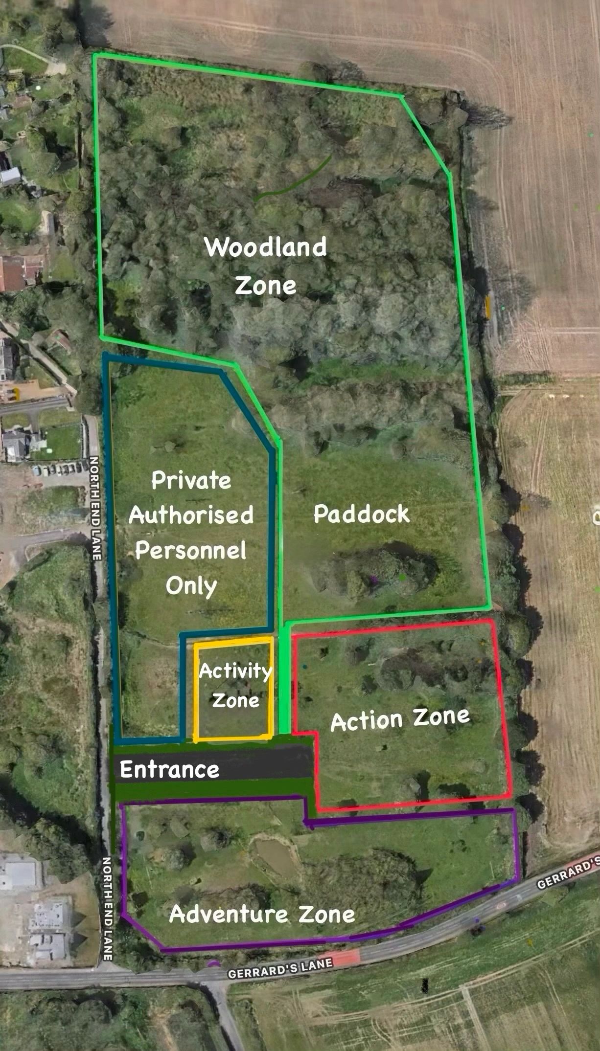 Aerial view with parks marked out