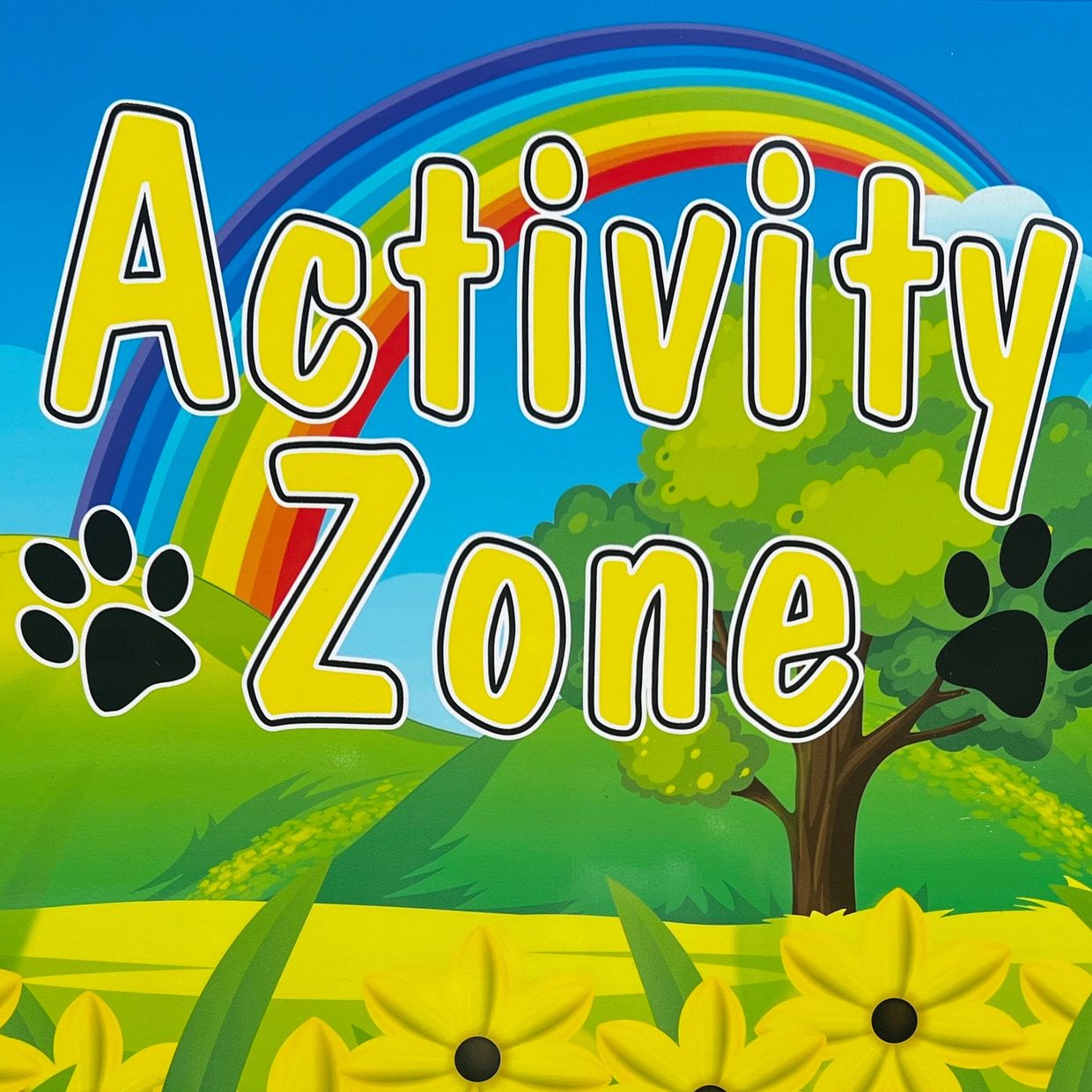 Yellow working saying Activity Zone