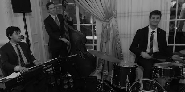 Hired jazz trio gig playing at a wedding. 
