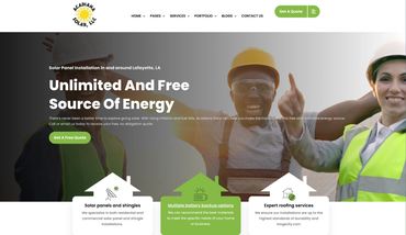 Desktop home page for Acadiana Solar, a solar panel and solar shingle installation company.