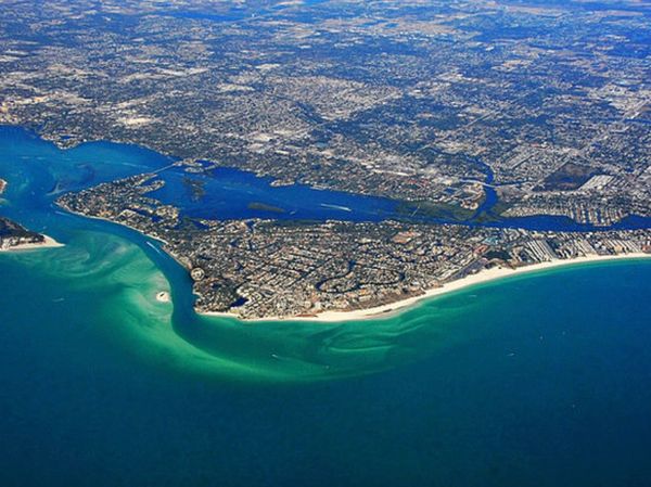 Aerial view of Siesta Key and coast of Sarasota, FL