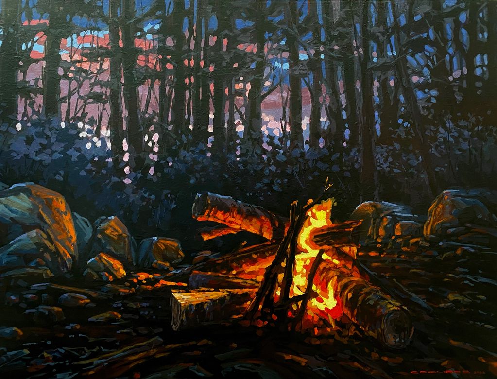 Keep Running for the Setting Sun, Acrylic Campfire Painting by Bryan Coombes
