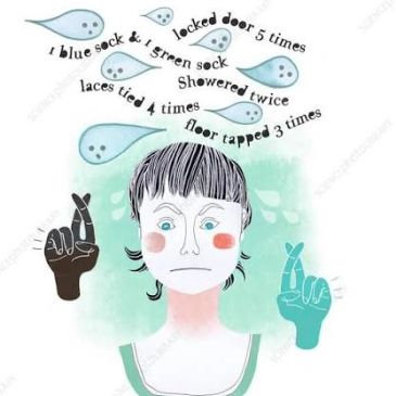 Illustration of a person remembering rituals with crossed fingers.