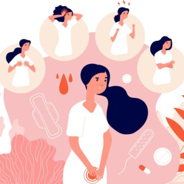 Illustration of a woman experiencing menstrual symptoms.