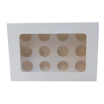 white large window large hold cupcake box with 12 holes