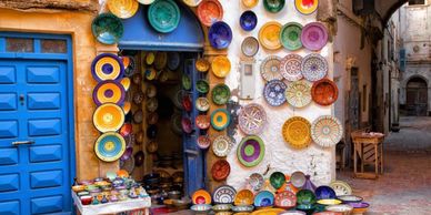 Colorful pottery on the streets of Morocco