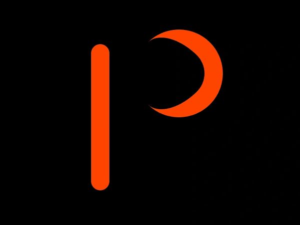 Minimalist orange 'P' logo on a black background.
