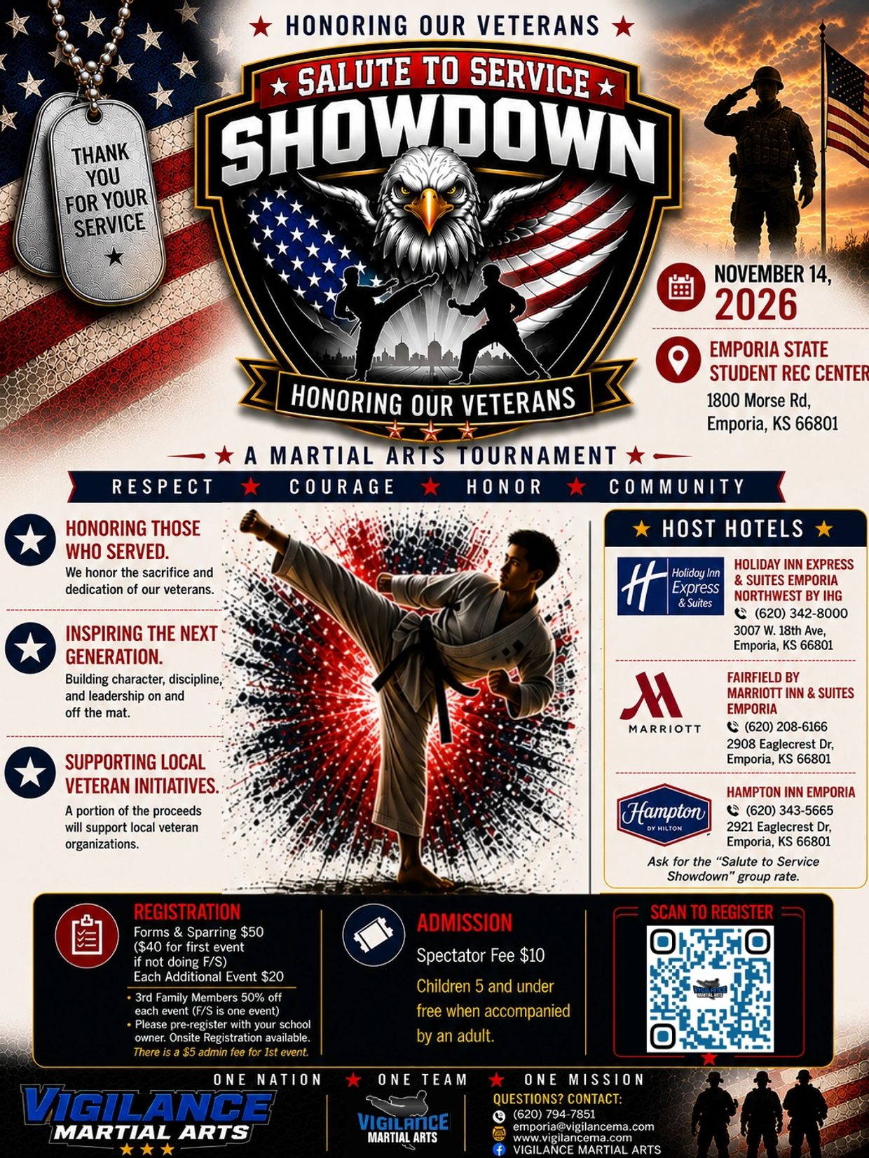 Martial arts tournament honoring veterans on November 14, 2026, at Emporia State.