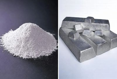 White powder next to silver metal bars.