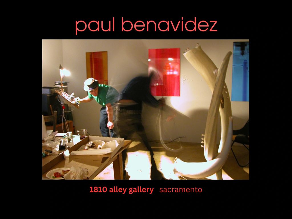 Artist in studio with assistant working on "Song of the Temponaut" sound sculpture.
