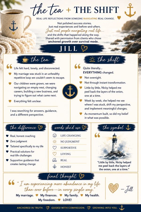 Insightful reflection on personal growth through coaching, symbolized by a lighthouse and anchored in truth and compassion.