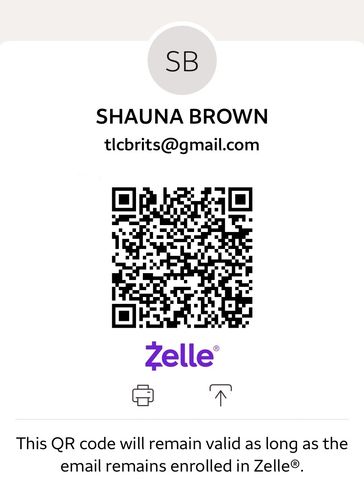 QR code for Zelle payment linked to Shauna Brown.
