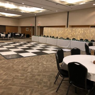 Ballroom set for a wedding with the dance floor 