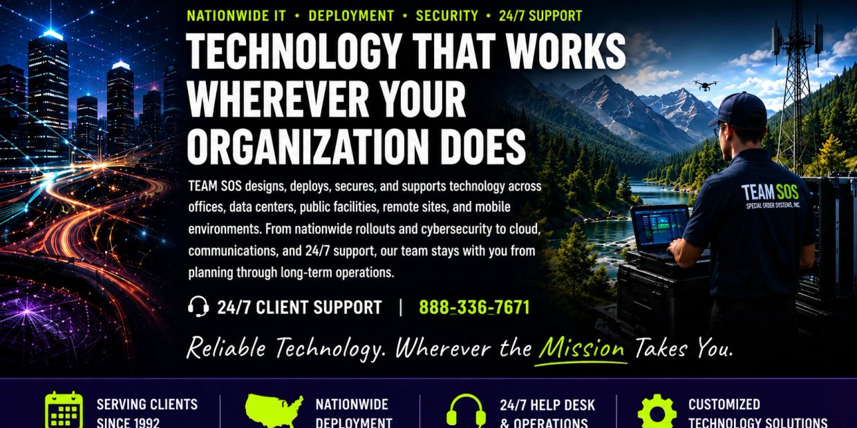 Technology support by TEAM SOS for organizations everywhere, with 24/7 client support.