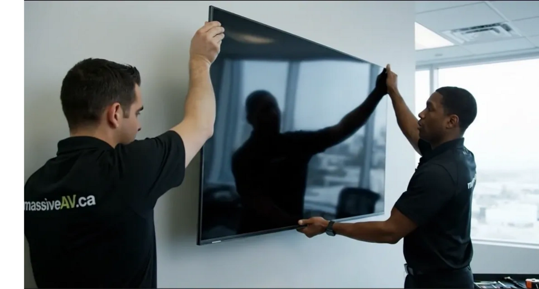 massiveAV Technicians Installing a TV on Office wall
