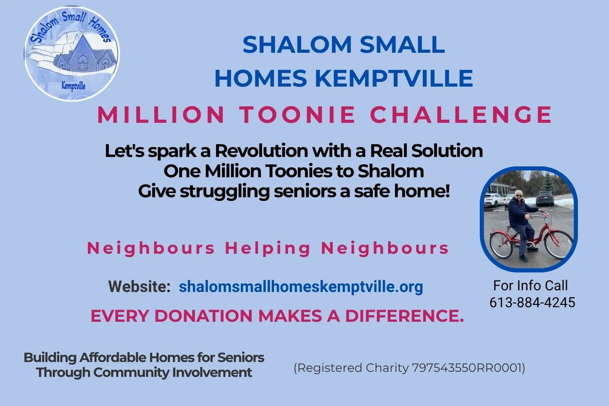 Shalom Small Homes Kemptville's Million Toonie Challenge supporting seniors with safe homes.