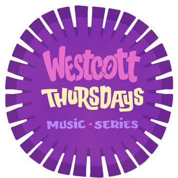 Colorful logo for Westcott Thursdays music series in purple and yellow.