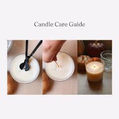 three pictures of candles; one being cut, one being lit, and one burning on a flat surface