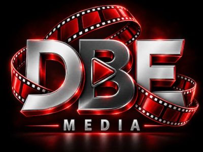 DBE Media logo with film reel.