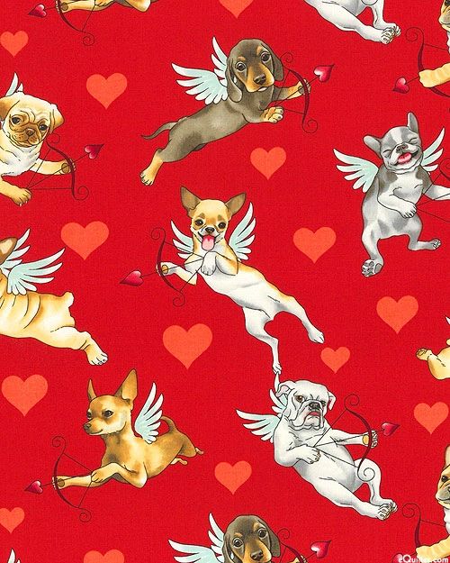 I Woof You on Pink Valentine's Day Cotton Fabric