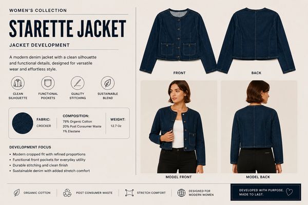 Denim Starette Jacket for women with clean silhouette and functional pockets.