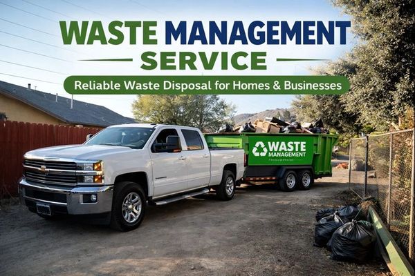 Waste management service with bin rental at a job site.