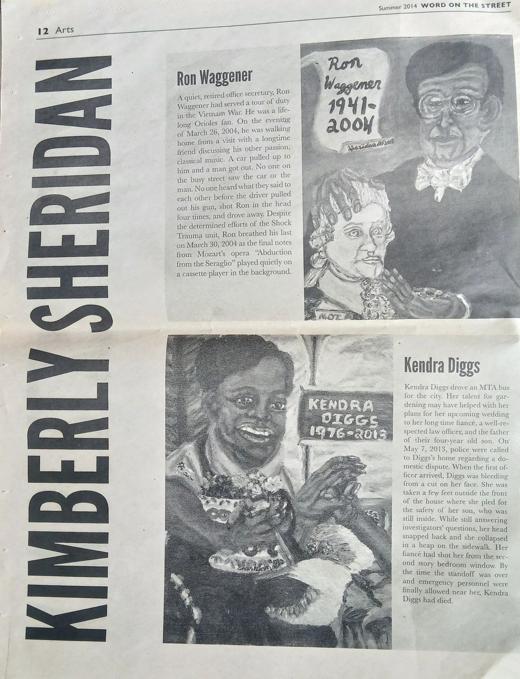 Page 12 of "Word on the Street "Summer 2014 edition featuring the stories of Kendra Digfs and ron Wa