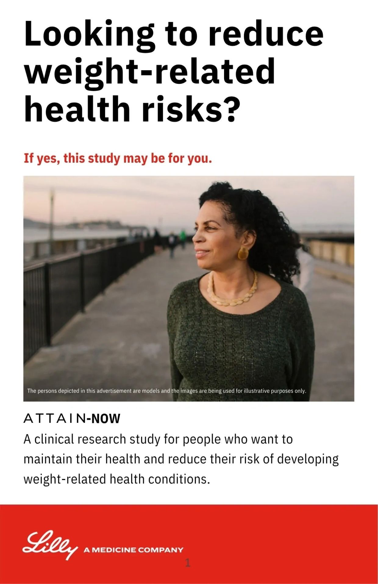 Advertisement about a clinical research study for reducing weight-related health risks.