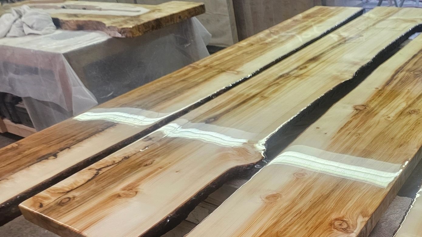 Spalted Alaskan Spruce Book Shelves finished with Wisebond Bar & Tabletop epoxy
