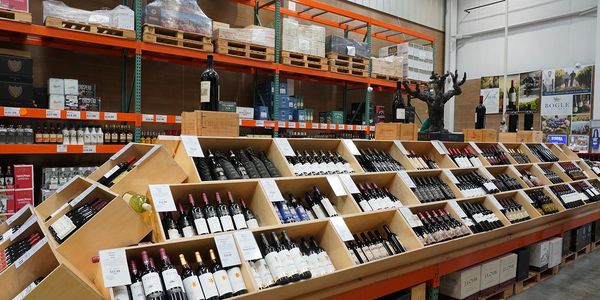 Interior view looking at our fine wine section.