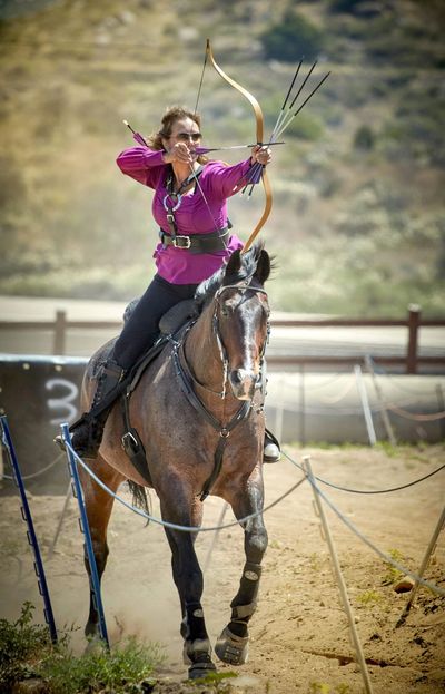 Bonnie Romero riding Skip - Horse Archery - Mounted Archery