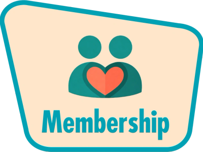 Membership icon with two figures and a heart symbol.