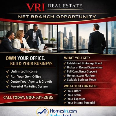 VRI Real Estate offers a net branch opportunity to own and build your business with unlimited income and support.