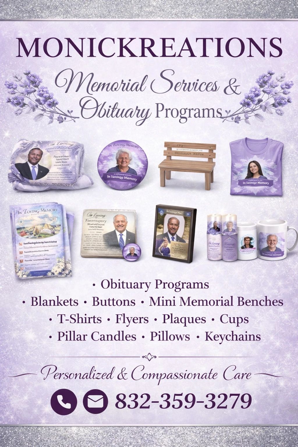 Monickreations offers personalized memorial services and products with compassionate care.