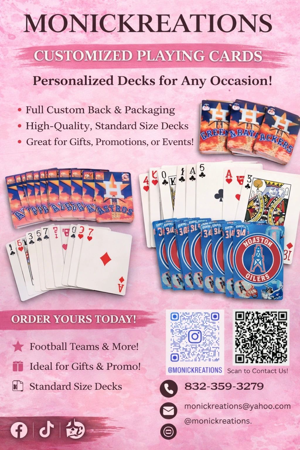 Monickreations offers personalized custom playing cards for gifts, promotions, and events.