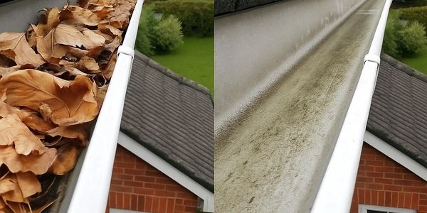 Before and after image of gutter cleaning in Ickenham, west London by EverClean London