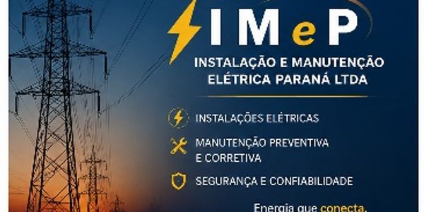 Logo e serviços da IMEP, empresa de instalação e manutenção elétrica.