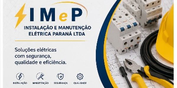 Cartão de visita da empresa IMEP, especializada em instalação e manutenção elétrica.