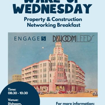Event poster for Property &amp; Construction Networking Breakfast at Dishoom Leeds.