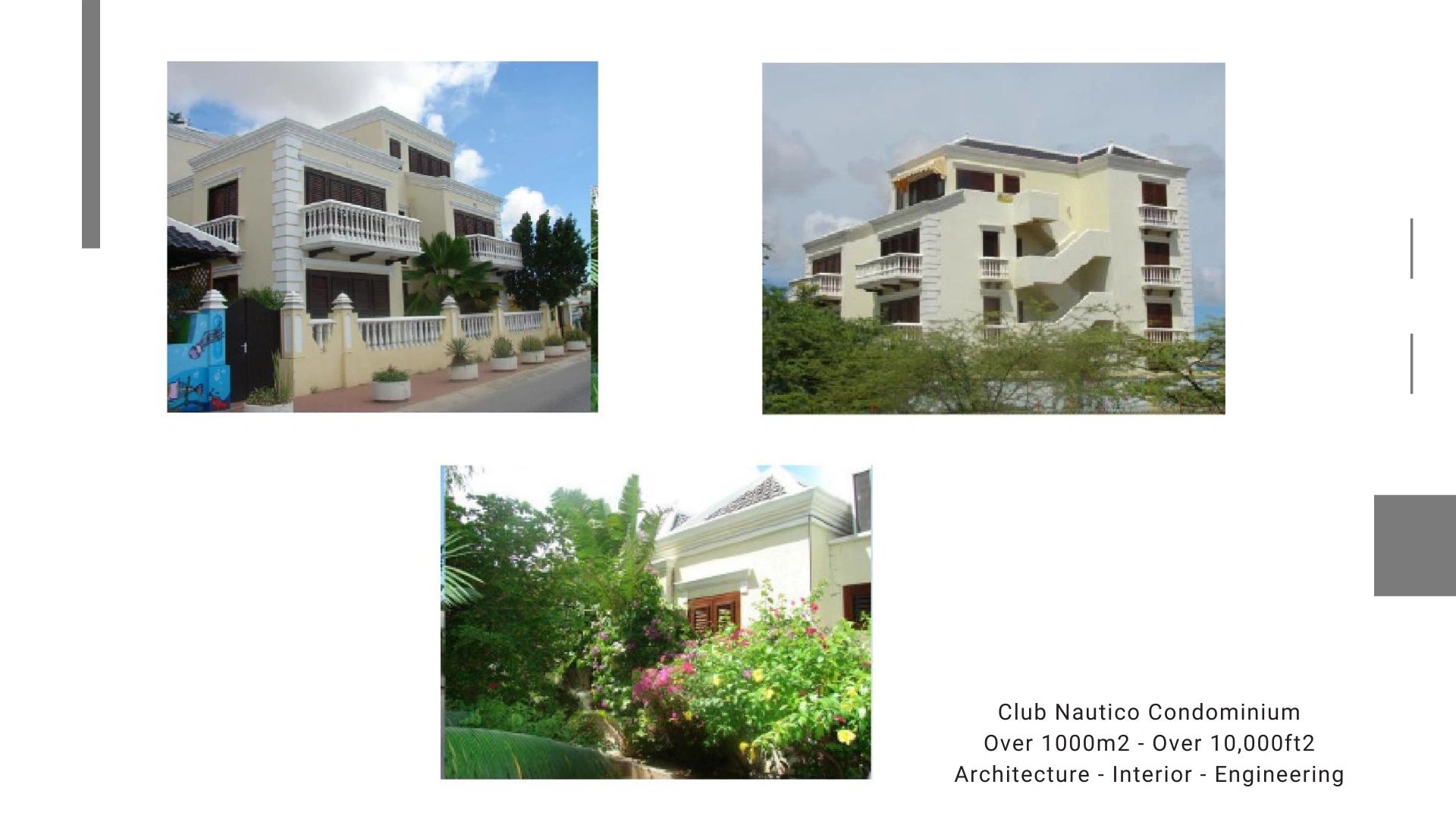 Elegant condominium complex with lush greenery and classic balconies.