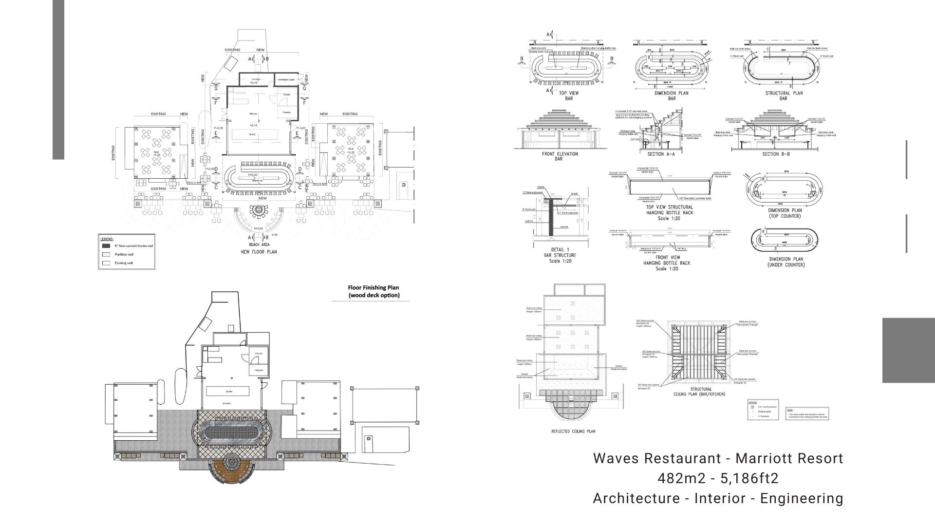 Architectural and structural plans for Waves Restaurant at Marriott Resort.