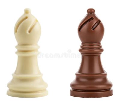White and brown chess bishops.